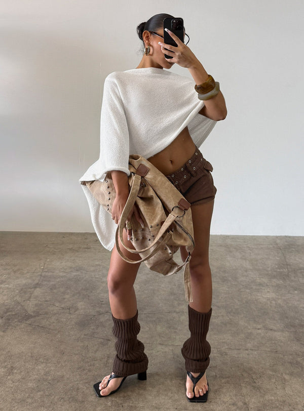Rouse Off Shoulder Knit Pončo Bílá