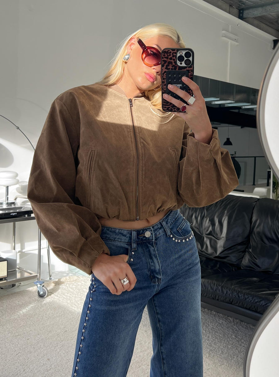 Mastery Bomber bunda z eko semiše Hnědá