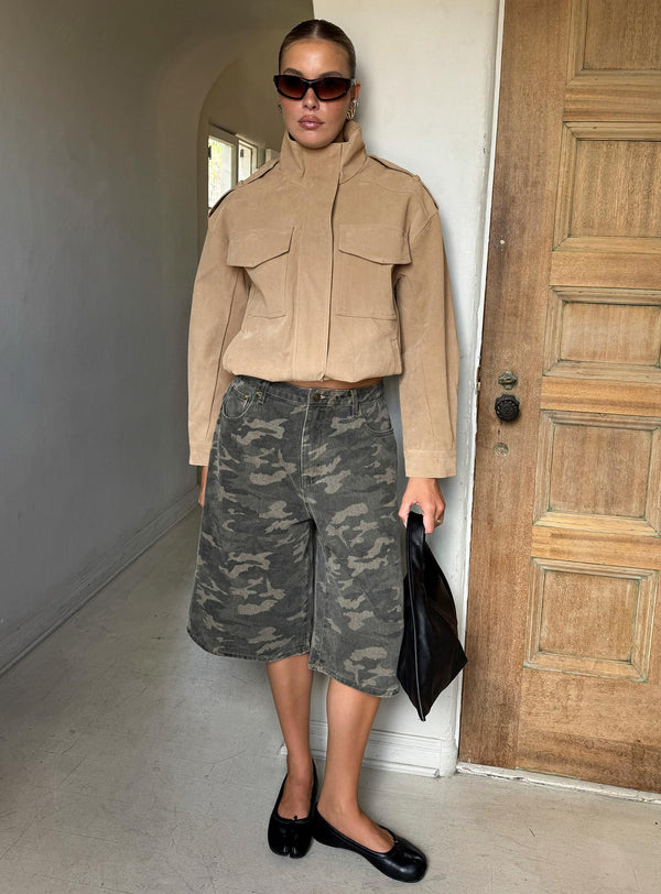Tag Longline džínová Jorts Zelená