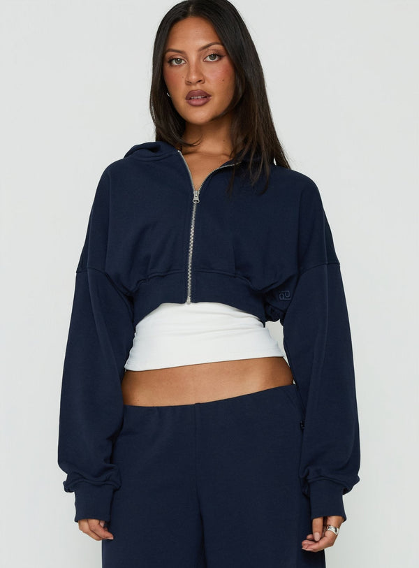Lanna Flísová cropped mikina na zip Tmavě modrá