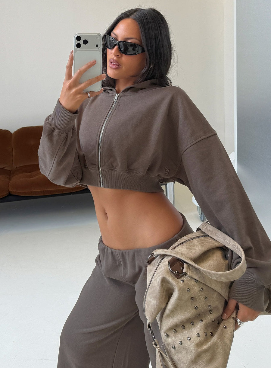 Lanna Flísová cropped mikina na zip Šedá