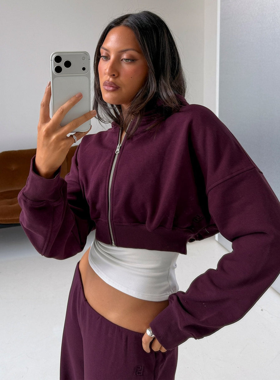 Lanna Flísová cropped mikina na zip Švestková