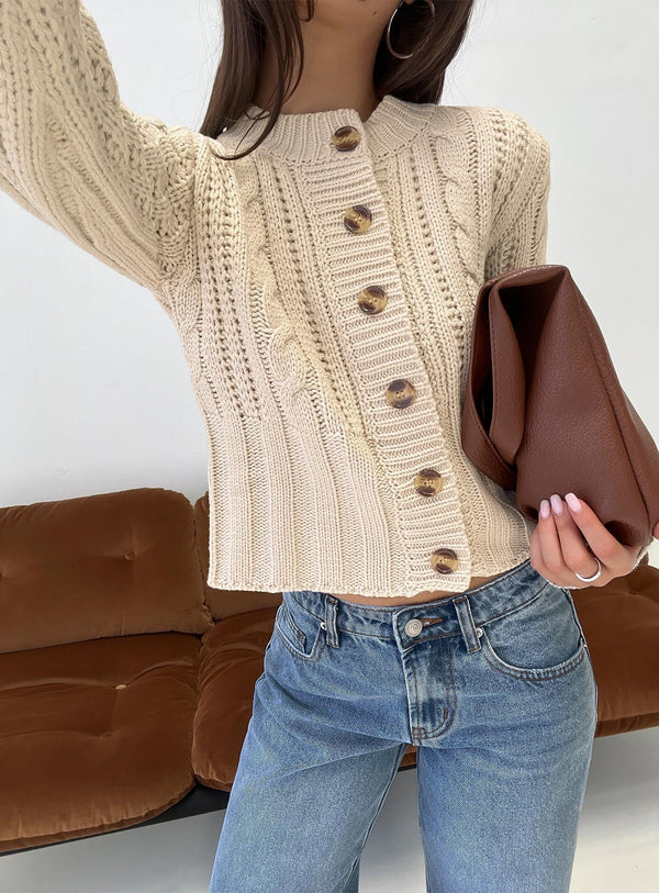 Donielle Pletený copánkový Cardigan Béžová