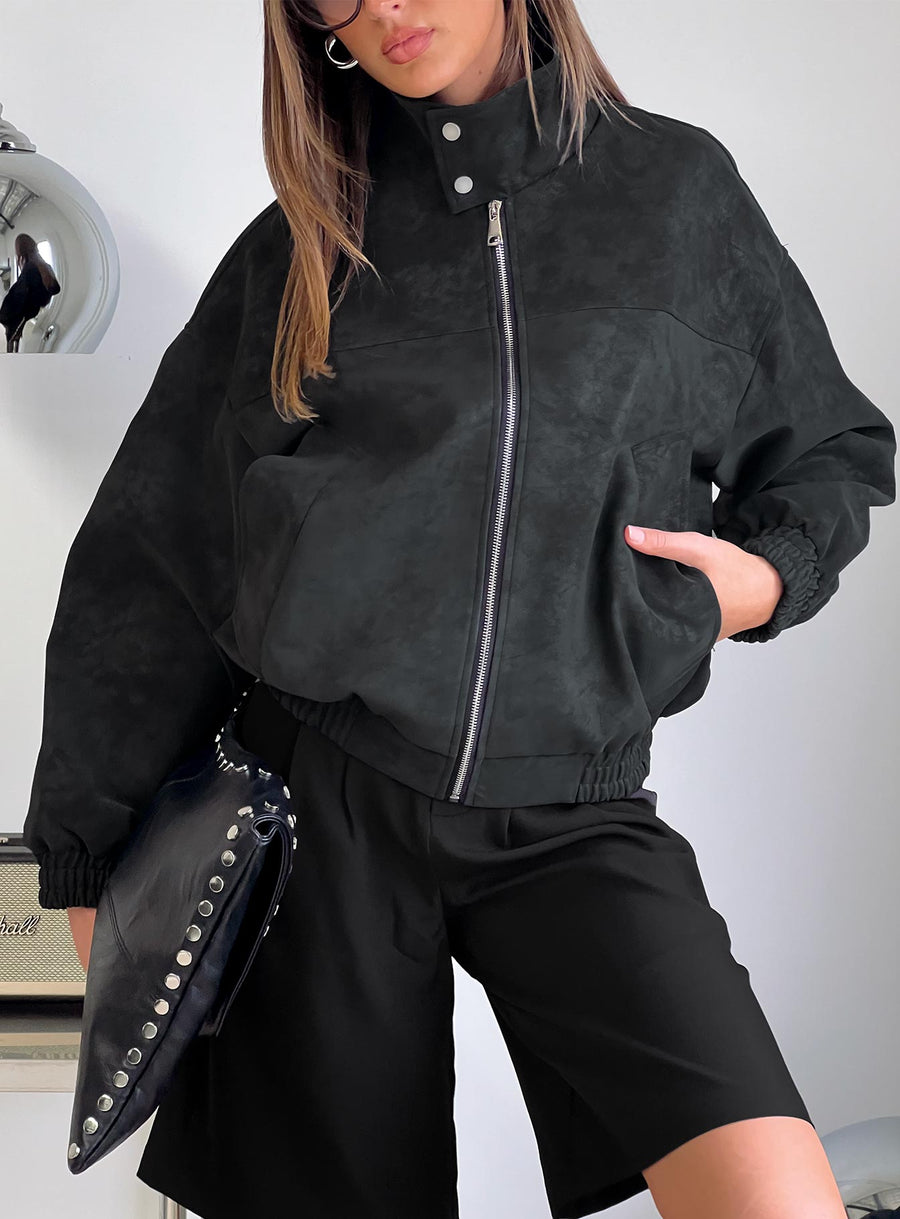 Ellissa Bomber bunda z eko semiše Černá