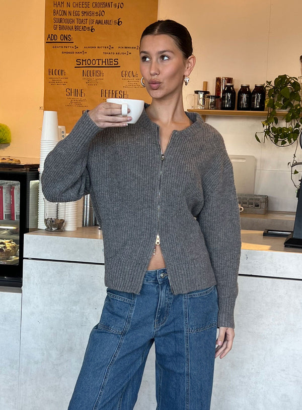 Lexene Rozepínací svetr Šedá