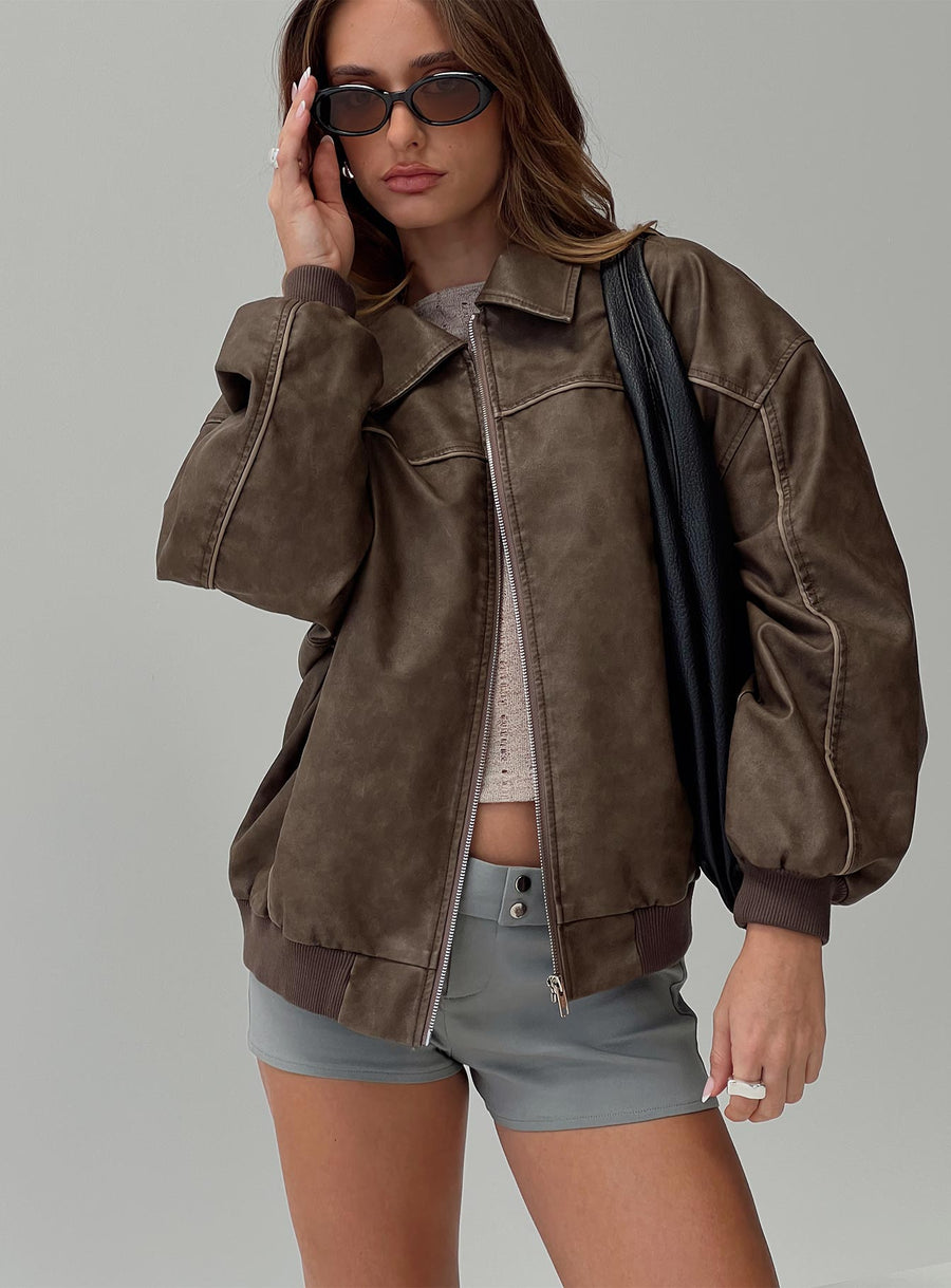 Goldsmith Bomber bunda z eko kůže Hnědá