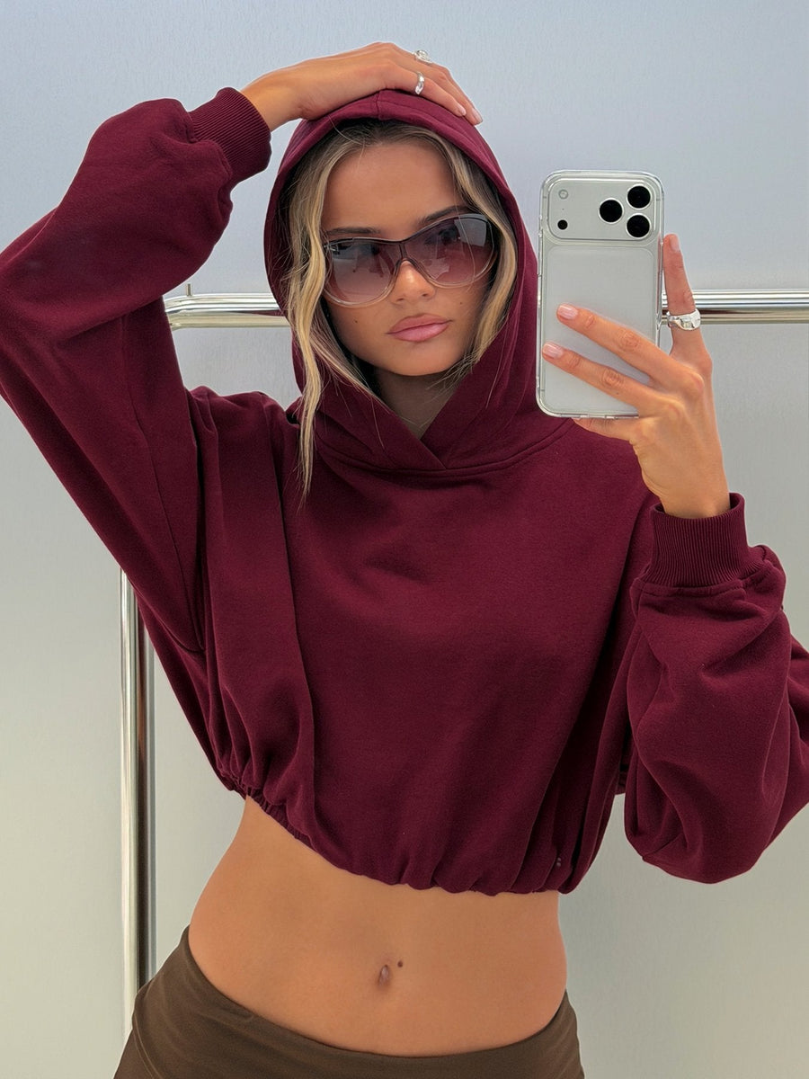 Mayse Cropped mikina s bublinovým lemem Třešňová