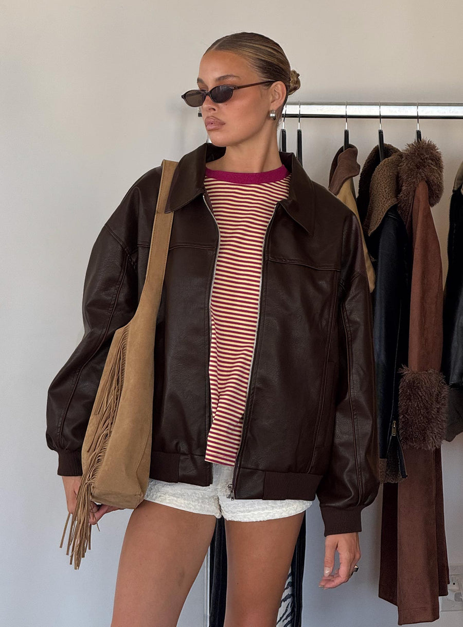 Goldsmith Bomber bunda z eko kůže Hnědá