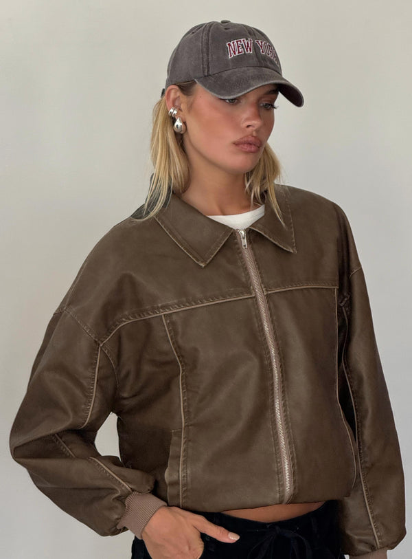Goldsmith Bomber bunda z eko kůže Hnědá