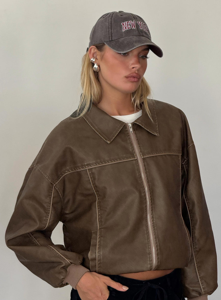 Goldsmith Bomber bunda z eko kůže Hnědá