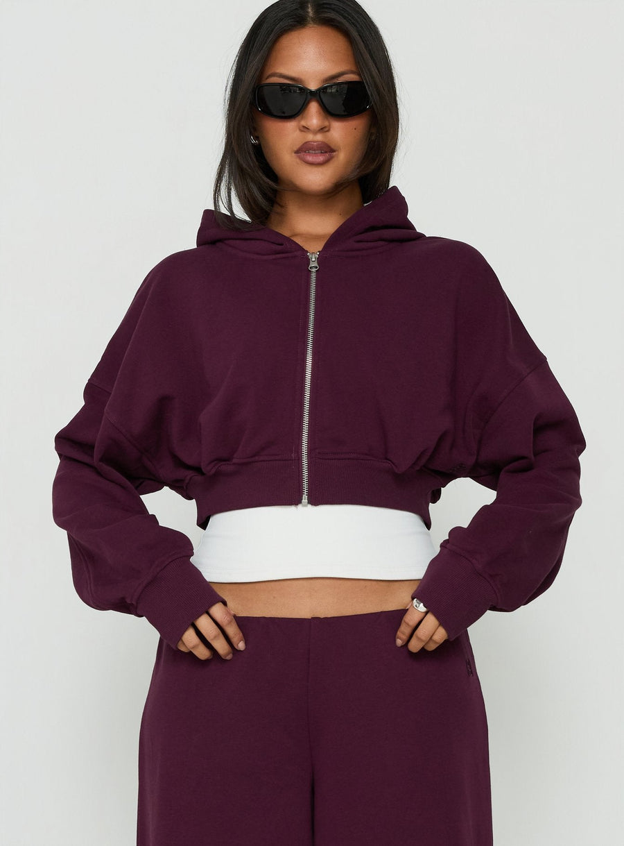 Lanna Flísová cropped mikina na zip Švestková