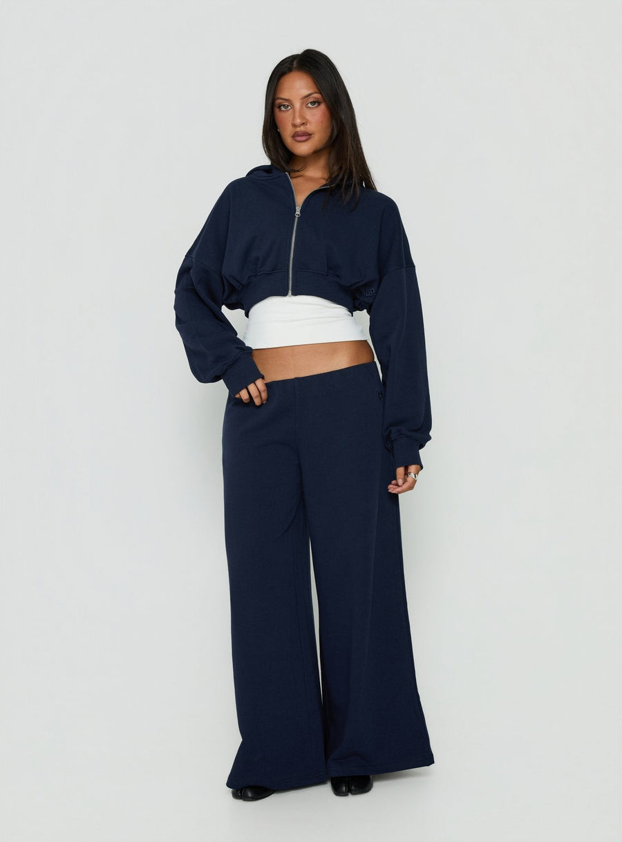Lanna Flísová cropped mikina na zip Tmavě modrá