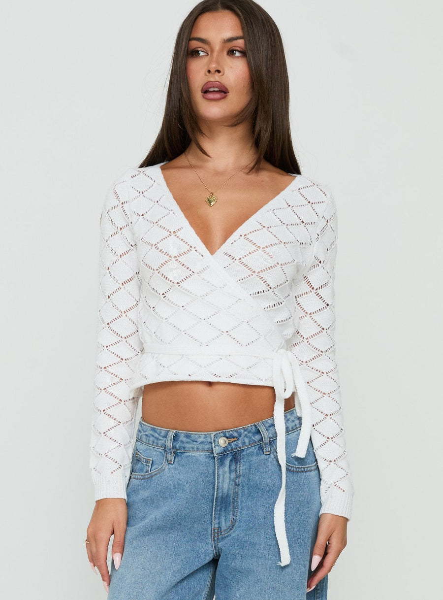 Lesla Háčkovaný zavinovací Cardigan Bílá