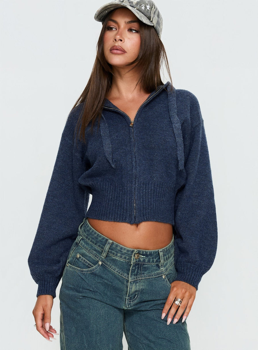 Kieley Zip Through Knit Mikina Modrá