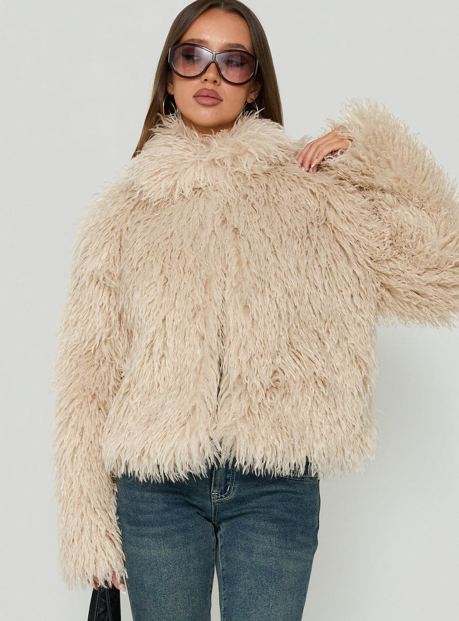 Kaiero Oversized chlupatá bunda z umělé kožešiny Krémová