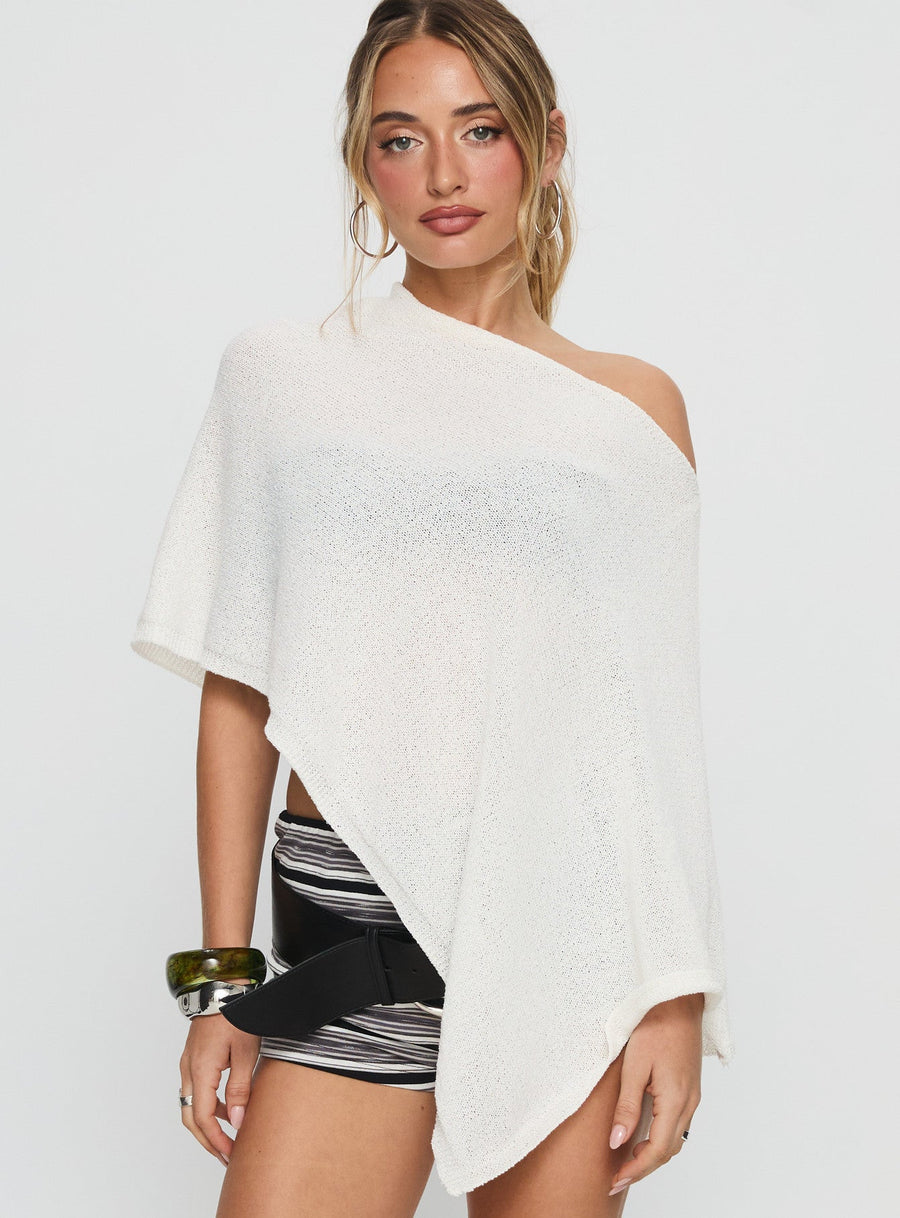 Rouse Off Shoulder Knit Pončo Bílá