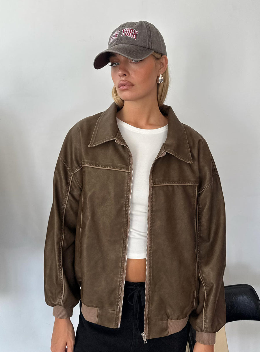 Goldsmith Bomber bunda z eko kůže Hnědá