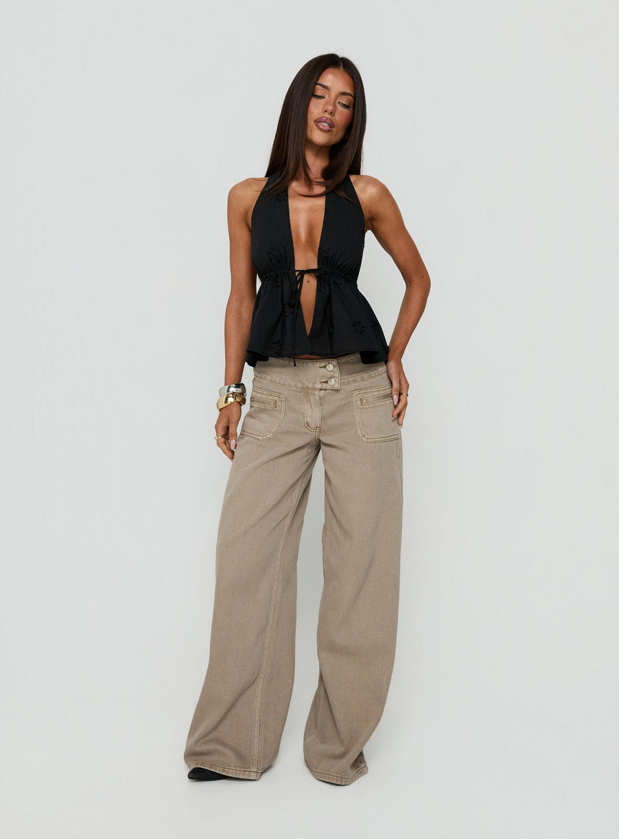Top Form Halter Top Černá Broderie S Vázáním Vpředu
