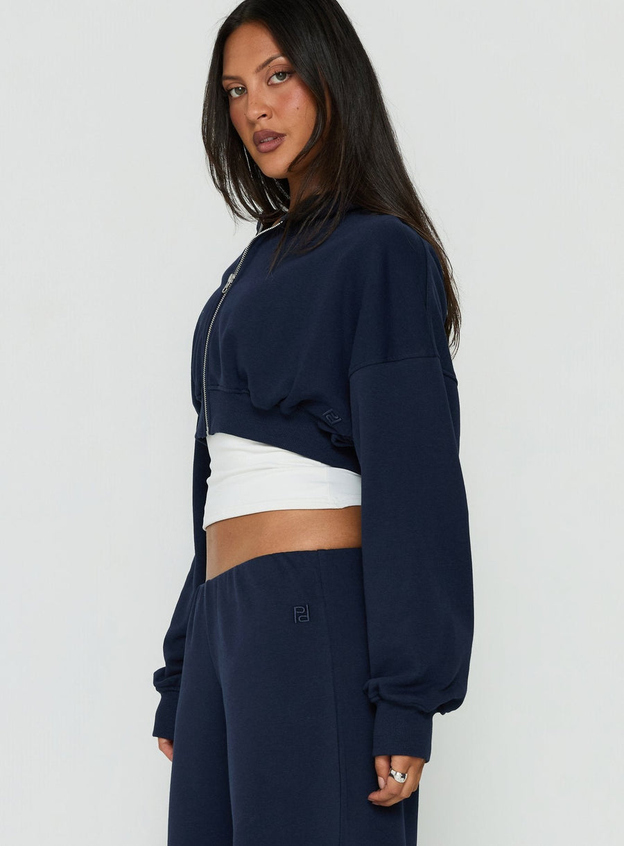 Lanna Flísová cropped mikina na zip Tmavě modrá
