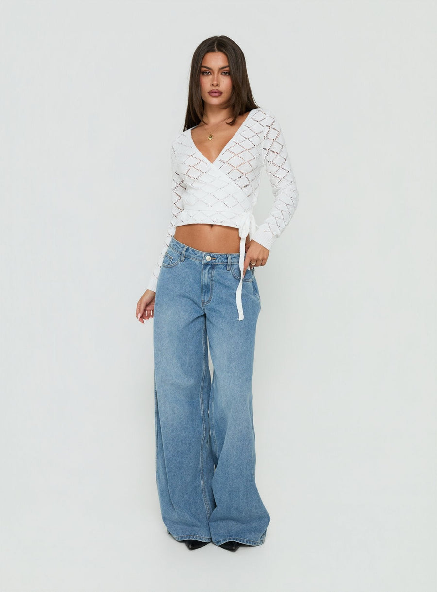 Lesla Háčkovaný zavinovací Cardigan Bílá