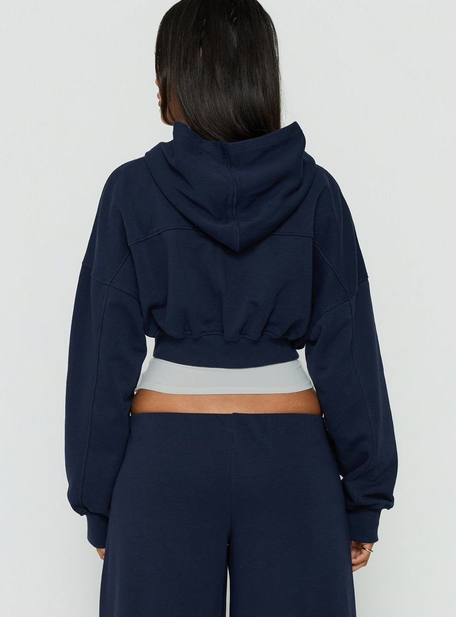Lanna Flísová cropped mikina na zip Tmavě modrá