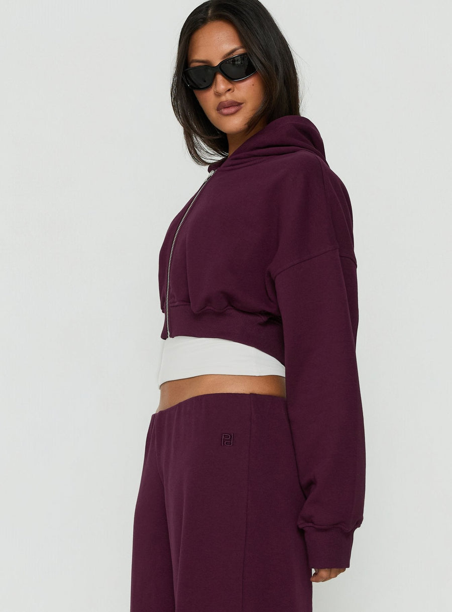 Lanna Flísová cropped mikina na zip Švestková