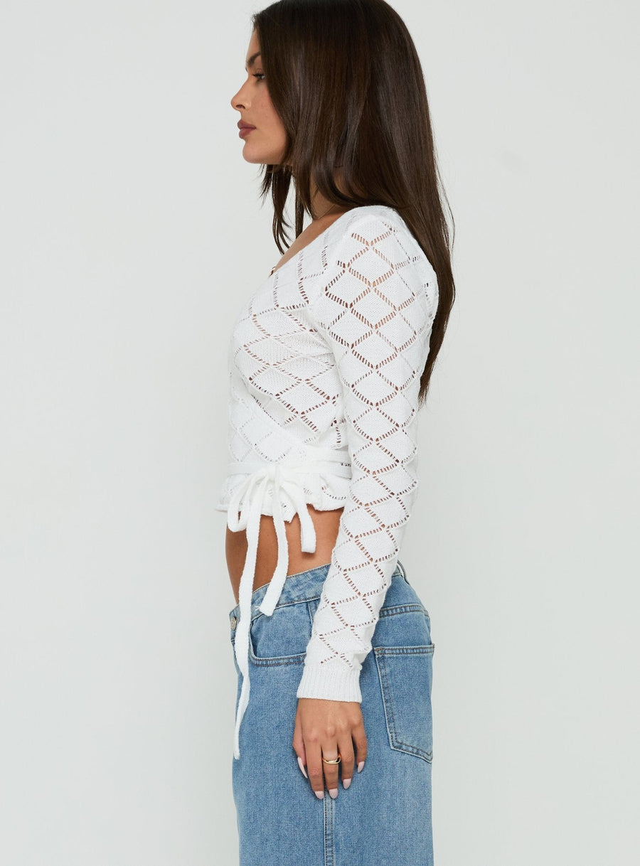 Lesla Háčkovaný zavinovací Cardigan Bílá