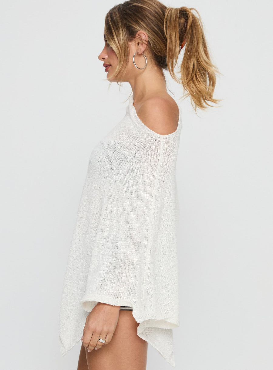 Rouse Off Shoulder Knit Pončo Bílá