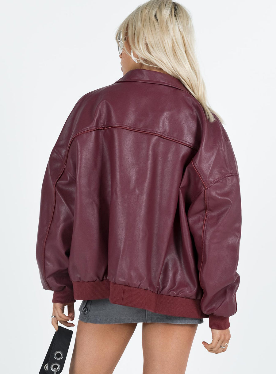 Goldsmith Bomber bunda z eko kůže Vínová