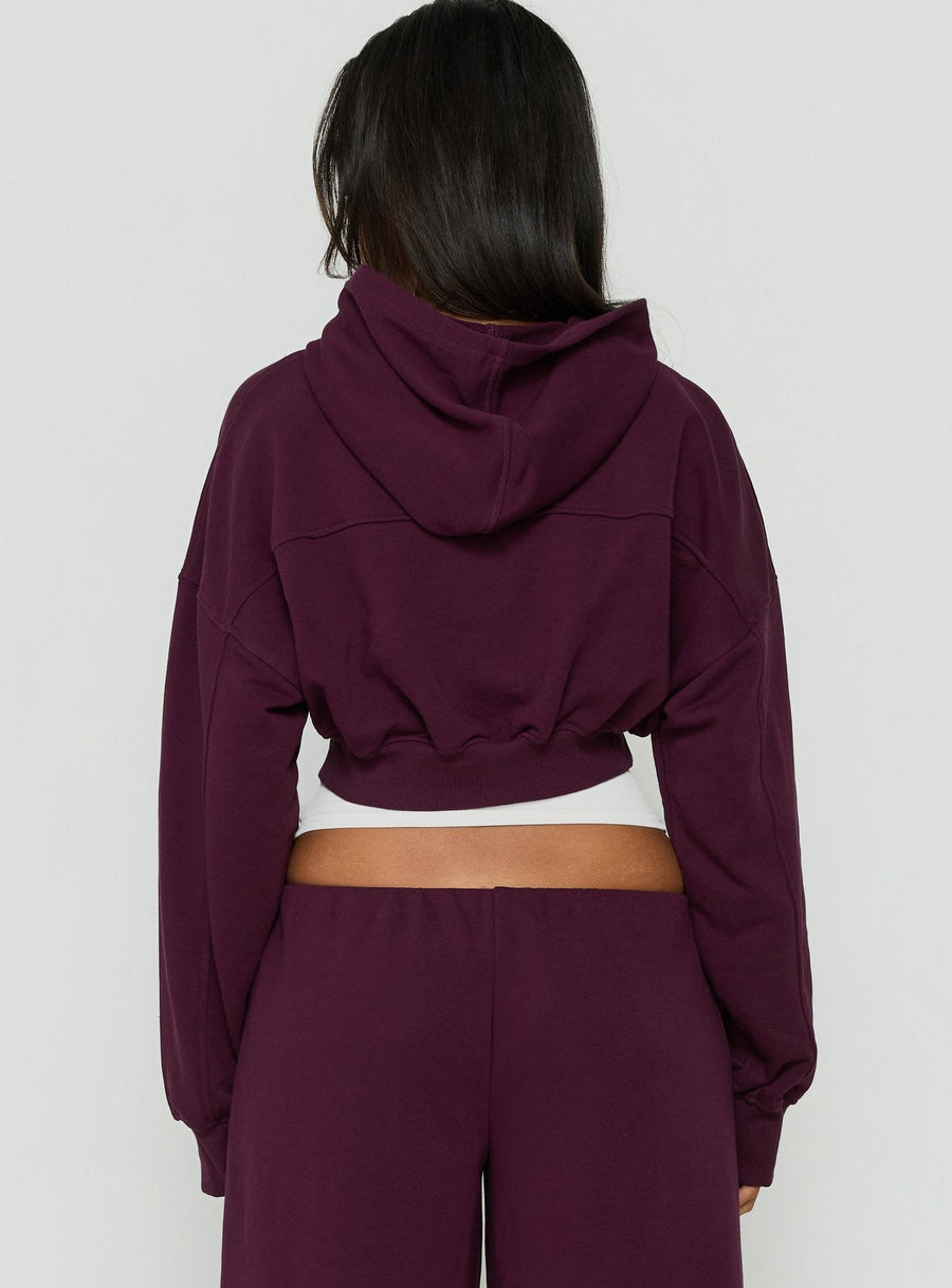 Lanna Flísová cropped mikina na zip Švestková
