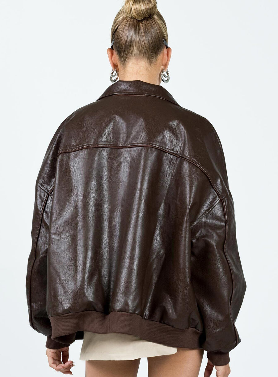 Goldsmith Bomber bunda z eko kůže Hnědá