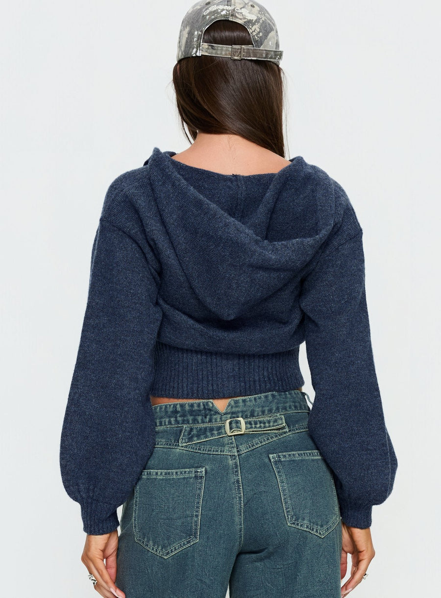 Kieley Zip Through Knit Mikina Modrá