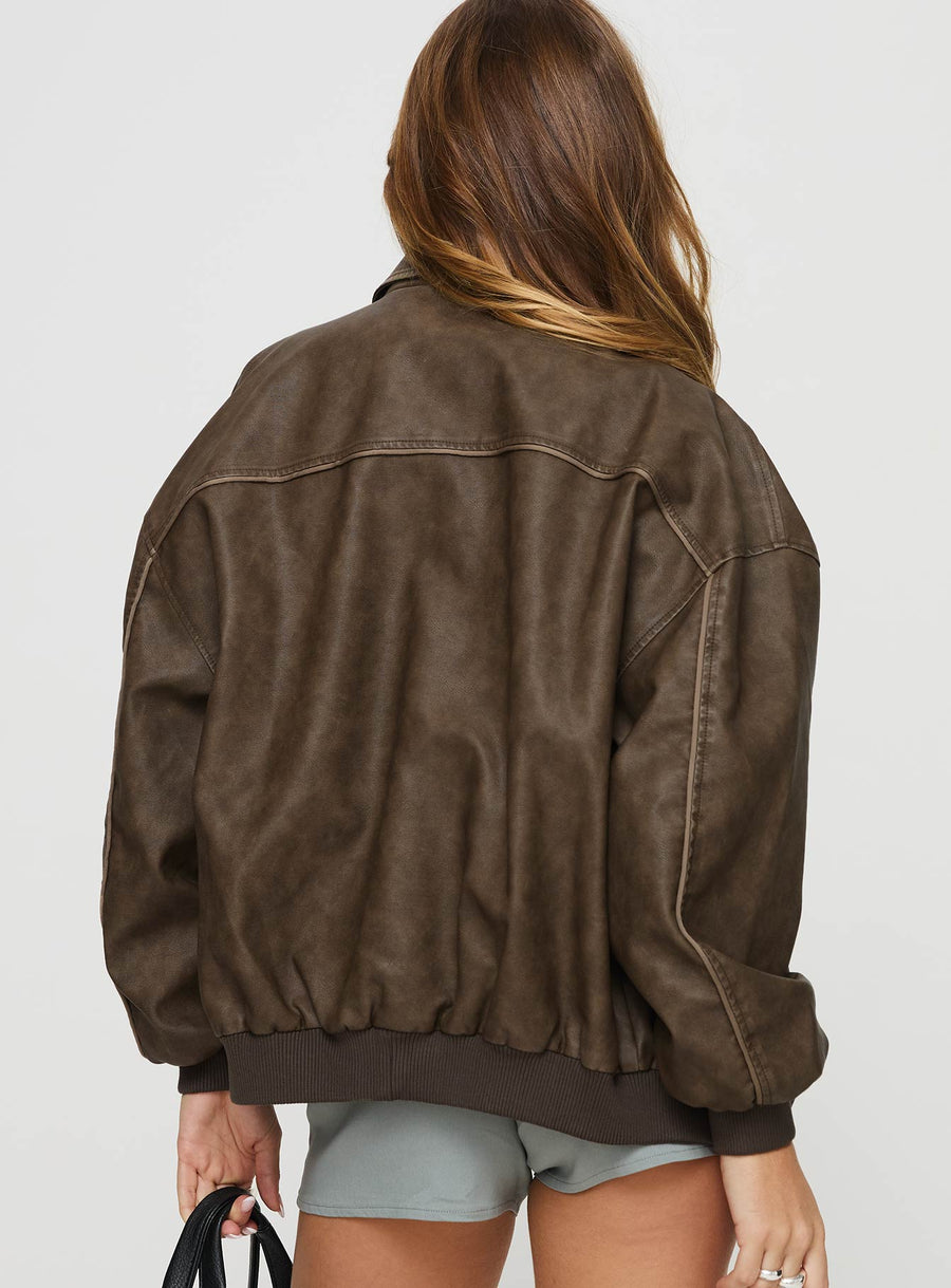 Goldsmith Bomber bunda z eko kůže Hnědá