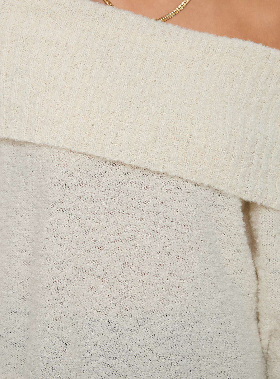 Parkley Boucle Svetr s odhalenými rameny Krémová
