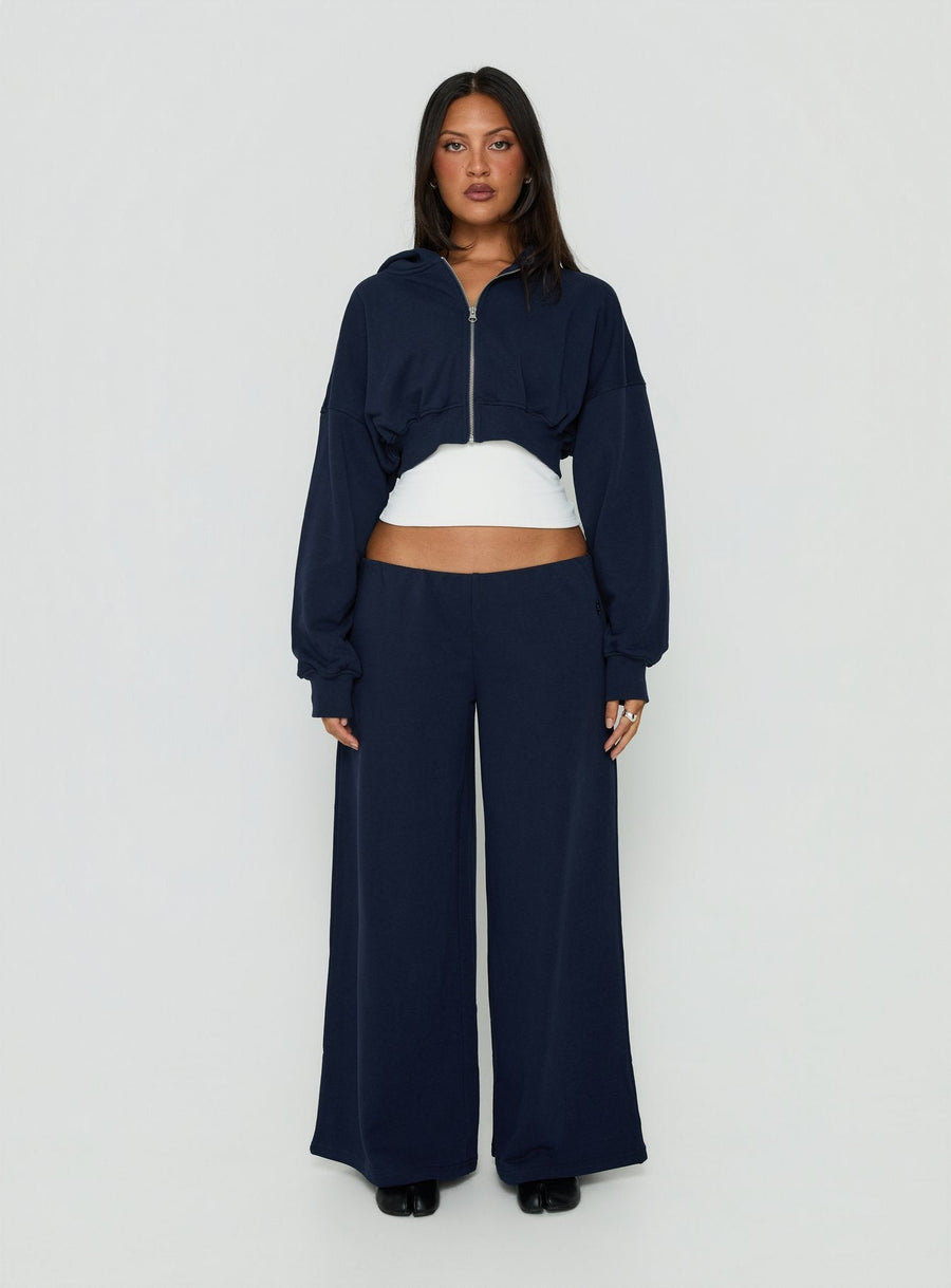 Lanna Flísová cropped mikina na zip Tmavě modrá