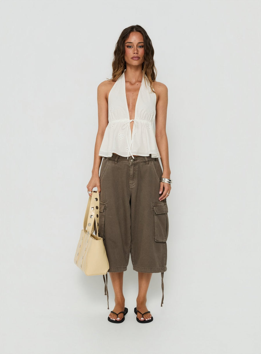 Top Form Halter Top Bílá Broderie S Vázáním Vpředu