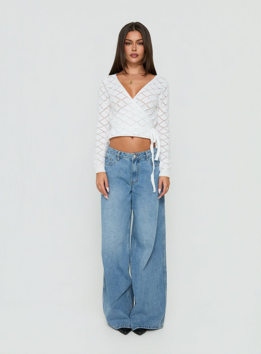 Lesla Háčkovaný zavinovací Cardigan Bílá