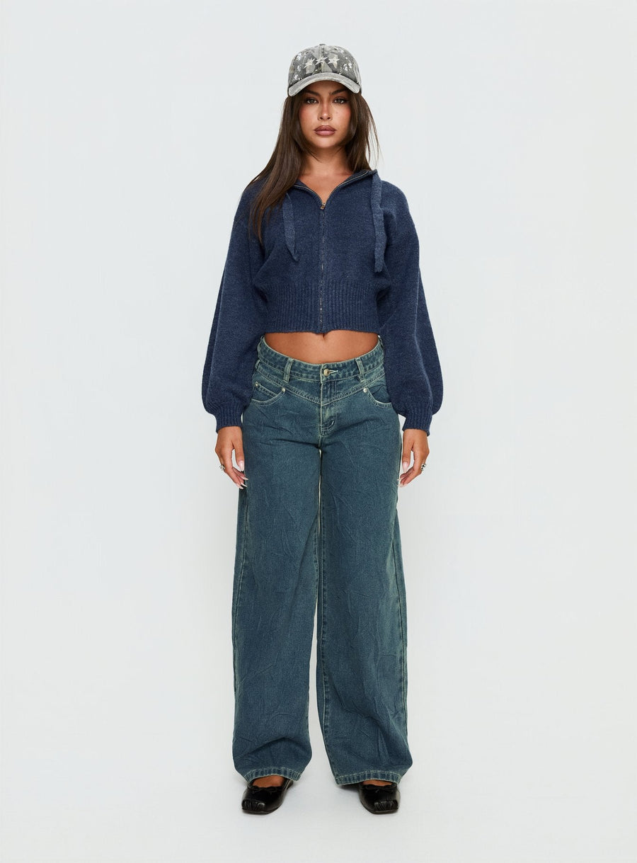 Kieley Zip Through Knit Mikina Modrá
