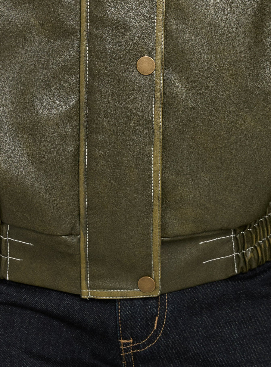 Jaxton Bomber bunda z eko kůže Zelená